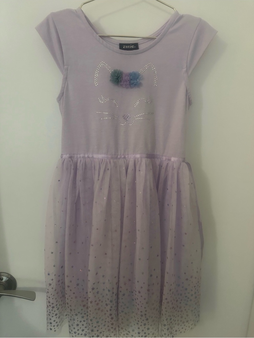 Zunie Lavender Cat Tulle Dress Girls Size 6X Glitter Star Twirl Dress